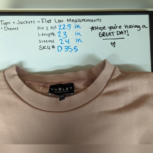 VARLEY L Light Pink Weymouth Tie Open Back Crewneck Pullover Sweater Terry Knit - Picture 16 of 16